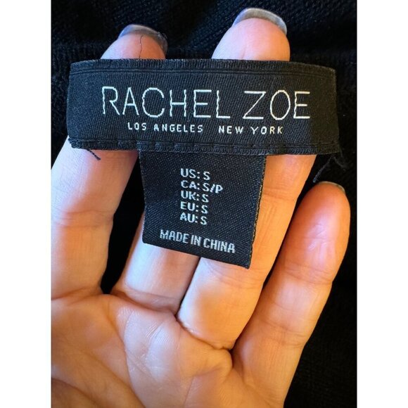 Rachel Zoe Sweater Women Small Black Rayon Cashmere Blend Start Print Pullover - Picture 8 of 9